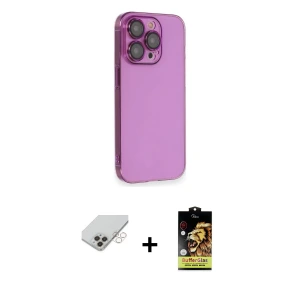 ieg™ iPhone 14 Pro Max Kılıf Siluet Minimal Özel Seri - Siyah Buffer Cam Ekran Koruyucu + Band Metal Kamera Lens - GD