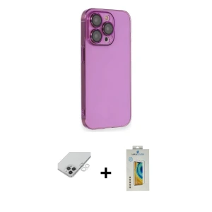 ieg™ iPhone 14 Pro Max Kılıf Siluet Minimal Özel Seri - Siyah Polymer Nano Ekran Koruyucu + Band Metal Kamera Lens - GS