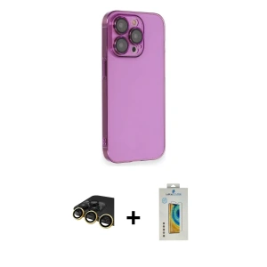 ieg™ iPhone 14 Pro Max Kılıf Siluet Minimal Özel Seri - Siyah Polymer Nano Ekran Koruyucu + Raze Metal Kamera Lens - GD