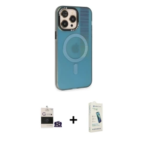ieg™ iPhone 14 Pro Max Kılıf Siluet Modern Koleksiyonu - Şeffaf Pasifik Cam Ekran Koruyucu + Bilvis Titan Kamera Lens - GS