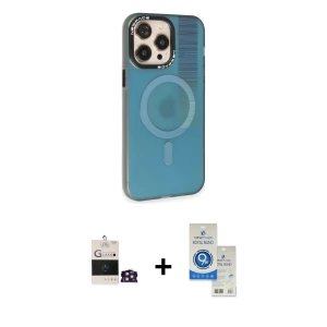 ieg™ iPhone 14 Pro Max Kılıf Siluet Modern Koleksiyonu - Şeffaf Royal Nano Ekran Koruyucu + Bilvis Titan Kamera Lens - GD