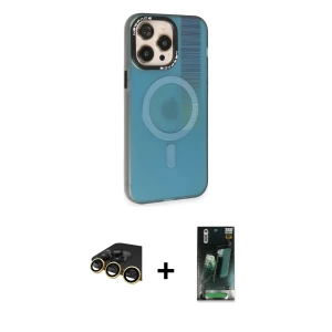 ieg™ iPhone 14 Pro Max Kılıf Siluet Modern Koleksiyonu - Siyah 360 Mat Full Body Arka Koruyucu + Raze Metal Kamera Lens - GD