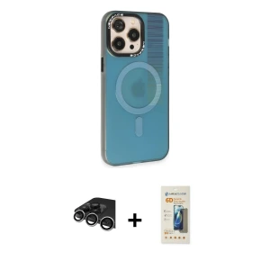 ieg™ iPhone 14 Pro Max Kılıf Siluet Modern Koleksiyonu - Siyah 6D Mat Seramik Hayalet Nano Ekran Koruyucu + Raze Metal Kamera Lens - GS