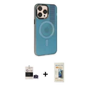 ieg™ iPhone 14 Pro Max Kılıf Siluet Modern Koleksiyonu - Siyah 6D Mat Seramik Hayalet Nano Ekran Koruyucu + Bilvis Titan Kamera Lens - SH