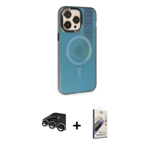 ieg™ iPhone 14 Pro Max Kılıf Siluet Modern Koleksiyonu - Siyah Bilvis 3D Mat Cam Ekran Koruyucu + Raze Metal Kamera Lens - GS