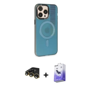 ieg™ iPhone 14 Pro Max Kılıf Siluet Modern Koleksiyonu - Siyah Bilvis 5in1 5D Magic Hayalet Cam Ekran Koruyucu + Raze Metal Kamera Lens - GD