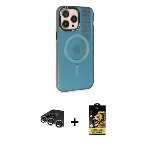 ieg™ iPhone 14 Pro Max Kılıf Siluet Modern Koleksiyonu - Siyah Buffer Cam Ekran Koruyucu + Raze Metal Kamera Lens - GS