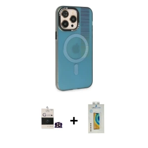 ieg™ iPhone 14 Pro Max Kılıf Siluet Modern Koleksiyonu - Siyah Polymer Nano Ekran Koruyucu + Bilvis Titan Kamera Lens - GD