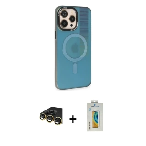ieg™ iPhone 14 Pro Max Kılıf Siluet Modern Koleksiyonu - Siyah Polymer Nano Ekran Koruyucu + Raze Metal Kamera Lens - GD
