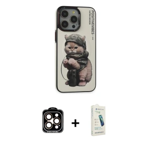 ieg™ iPhone 14 Pro Max Kılıf Siluet Modern Özel Seri - Şeffaf Pasifik Cam Ekran Koruyucu + PVD Metal Kamera Lens - TU