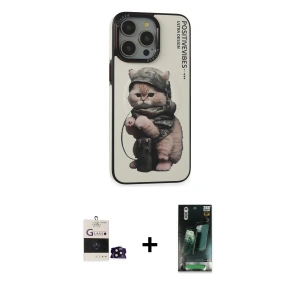 ieg™ iPhone 14 Pro Max Kılıf Siluet Modern Özel Seri - Siyah 360 Mat Full Body Arka Koruyucu + Bilvis Titan Kamera Lens - SH