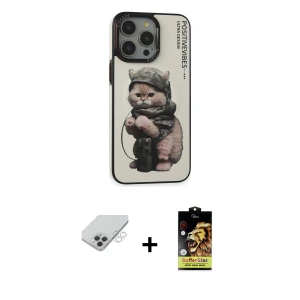 ieg™ iPhone 14 Pro Max Kılıf Siluet Modern Özel Seri - Siyah Buffer Cam Ekran Koruyucu + Band Metal Kamera Lens - GS