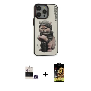 ieg™ iPhone 14 Pro Max Kılıf Siluet Modern Özel Seri - Siyah Buffer Cam Ekran Koruyucu + Bilvis Titan Kamera Lens - DNMR
