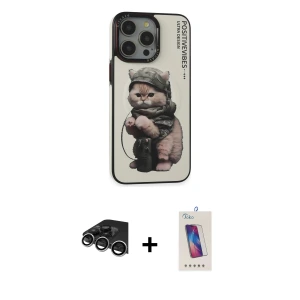 ieg™ iPhone 14 Pro Max Kılıf Siluet Modern Özel Seri - Siyah Joko 5D Cam + Raze Metal Kamera Lens - GS
