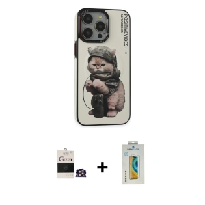 ieg™ iPhone 14 Pro Max Kılıf Siluet Modern Özel Seri - Siyah Polymer Nano Ekran Koruyucu + Bilvis Titan Kamera Lens - GD