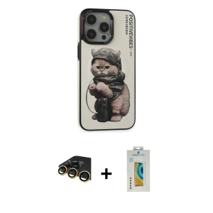 ieg™ iPhone 14 Pro Max Kılıf Siluet Modern Özel Seri - Siyah Polymer Nano Ekran Koruyucu + Raze Metal Kamera Lens - GD