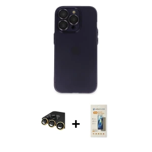 ieg™ iPhone 14 Pro Max Kılıf Ufuk Minimal Özel Seri - Siyah 6D Mat Seramik Hayalet Nano Ekran Koruyucu + Raze Metal Kamera Lens - GD