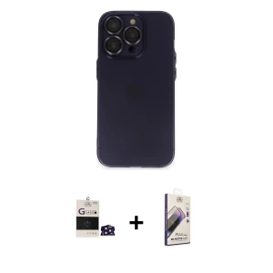 ieg™ iPhone 14 Pro Max Kılıf Ufuk Minimal Özel Seri - Siyah Bilvis 3D Mat Cam Ekran Koruyucu + Bilvis Titan Kamera Lens - DNMR