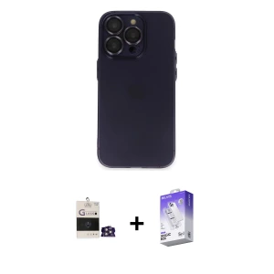 ieg™ iPhone 14 Pro Max Kılıf Ufuk Minimal Özel Seri - Siyah Bilvis 5in1 3D Magic Cam Ekran Koruyucu + Bilvis Titan Kamera Lens - GS