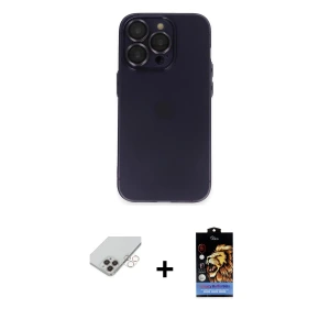 ieg™ iPhone 14 Pro Max Kılıf Ufuk Minimal Özel Seri - Siyah Buffer Hayalet Cam Ekran Koruyucu + Band Metal Kamera Lens - GD