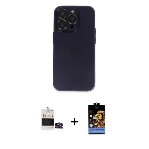 ieg™ iPhone 14 Pro Max Kılıf Ufuk Minimal Özel Seri - Siyah Buffer Hayalet Cam Ekran Koruyucu + Bilvis Titan Kamera Lens - SH