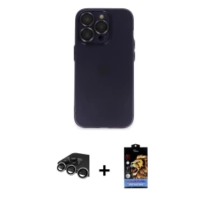 ieg™ iPhone 14 Pro Max Kılıf Ufuk Minimal Özel Seri - Siyah Buffer Hayalet Cam Ekran Koruyucu + Raze Metal Kamera Lens - GS