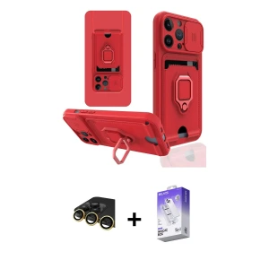 ieg™ iPhone 14 Pro Max Kılıf Vadi Form Prime - Siyah Bilvis 5in1 3D Magic Cam Ekran Koruyucu + Raze Metal Kamera Lens - GD