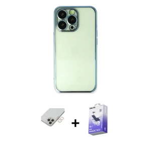ieg™ iPhone 14 Pro Max Kılıf Vadi Minimal - Siyah Bilvis 5in1 5D Magic Hayalet Cam Ekran Koruyucu + Band Metal Kamera Lens - GD