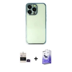 ieg™ iPhone 14 Pro Max Kılıf Vadi Minimal - Siyah Bilvis 5in1 5D Magic Hayalet Cam Ekran Koruyucu + Bilvis Titan Kamera Lens - SH