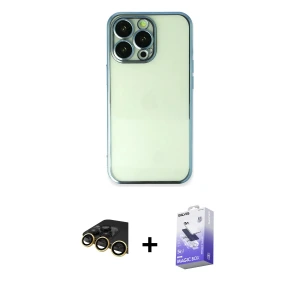ieg™ iPhone 14 Pro Max Kılıf Vadi Minimal - Siyah Bilvis 5in1 5D Magic Hayalet Cam Ekran Koruyucu + Raze Metal Kamera Lens - GD