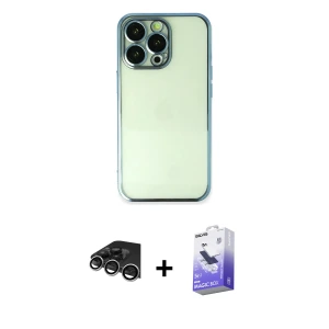 ieg™ iPhone 14 Pro Max Kılıf Vadi Minimal - Siyah Bilvis 5in1 5D Magic Hayalet Cam Ekran Koruyucu + Raze Metal Kamera Lens - GS