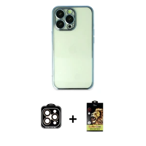 ieg™ iPhone 14 Pro Max Kılıf Vadi Minimal - Siyah Buffer Cam Ekran Koruyucu + PVD Metal Kamera Lens - TU
