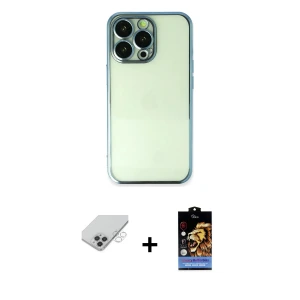 ieg™ iPhone 14 Pro Max Kılıf Vadi Minimal - Siyah Buffer Hayalet Cam Ekran Koruyucu + Band Metal Kamera Lens - GS