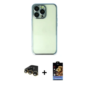 ieg™ iPhone 14 Pro Max Kılıf Vadi Minimal - Siyah Buffer Hayalet Cam Ekran Koruyucu + Raze Metal Kamera Lens - GD