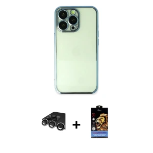 ieg™ iPhone 14 Pro Max Kılıf Vadi Minimal - Siyah Buffer Hayalet Cam Ekran Koruyucu + Raze Metal Kamera Lens - GS