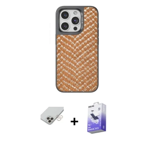 ieg™ iPhone 14 Pro Max Kılıf Vadi Özel Seri - Siyah Bilvis 5in1 5D Magic Hayalet Cam Ekran Koruyucu + Band Metal Kamera Lens - GD
