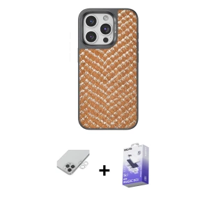 ieg™ iPhone 14 Pro Max Kılıf Vadi Özel Seri - Siyah Bilvis 5in1 5D Magic Hayalet Cam Ekran Koruyucu + Band Metal Kamera Lens - GS