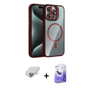 ieg™ iPhone 14 Pro Max Kılıf Yadigar Asil Koleksiyonu - Siyah Bilvis 5in1 5D Magic Hayalet Cam Ekran Koruyucu + Band Metal Kamera Lens - GD