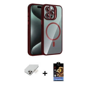 ieg™ iPhone 14 Pro Max Kılıf Yadigar Asil Koleksiyonu - Siyah Buffer Hayalet Cam Ekran Koruyucu + Band Metal Kamera Lens - GD
