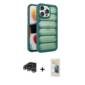 ieg™ iPhone 14 Pro Max Kılıf Yadigar Doku Özel Seri - Siyah 6D Mat Seramik Hayalet Nano Ekran Koruyucu + Raze Metal Kamera Lens - GS