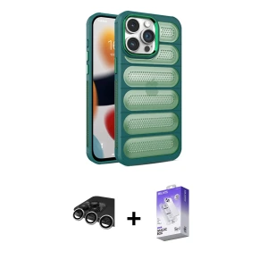 ieg™ iPhone 14 Pro Max Kılıf Yadigar Doku Özel Seri - Siyah Bilvis 5in1 3D Magic Cam Ekran Koruyucu + Raze Metal Kamera Lens - GS