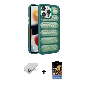 ieg™ iPhone 14 Pro Max Kılıf Yadigar Doku Özel Seri - Siyah Buffer Hayalet Cam Ekran Koruyucu + Band Metal Kamera Lens - GS