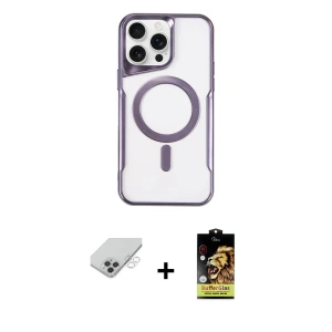 ieg™ iPhone 14 Pro Max Kılıf Yadigar Klasik Özel Seri - Siyah Buffer Cam Ekran Koruyucu + Band Metal Kamera Lens - GS