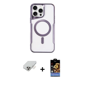 ieg™ iPhone 14 Pro Max Kılıf Yadigar Klasik Özel Seri - Siyah Buffer Hayalet Cam Ekran Koruyucu + Band Metal Kamera Lens - GD
