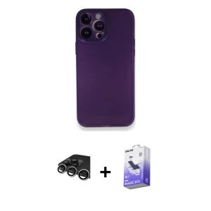 ieg™ iPhone 14 Pro Max Kılıf Yadigar Yansıma Serisi - Siyah Bilvis 5in1 5D Magic Hayalet Cam Ekran Koruyucu + Raze Metal Kamera Lens - GS