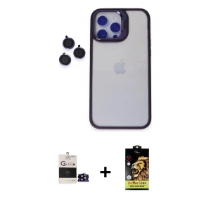 ieg™ iPhone 14 Pro Max Kılıf Yankı Asil Serisi - Siyah Buffer Cam Ekran Koruyucu + Bilvis Titan Kamera Lens - SH