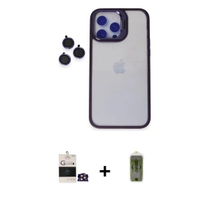 ieg™ iPhone 14 Pro Max Kılıf Yankı Asil Serisi - Siyah Joko Magic 5D Hayalet Cam + Bilvis Titan Kamera Lens - GD