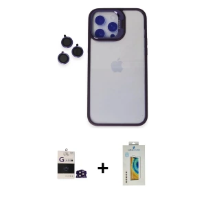 ieg™ iPhone 14 Pro Max Kılıf Yankı Asil Serisi - Siyah Polymer Nano Ekran Koruyucu + Bilvis Titan Kamera Lens - DNMR