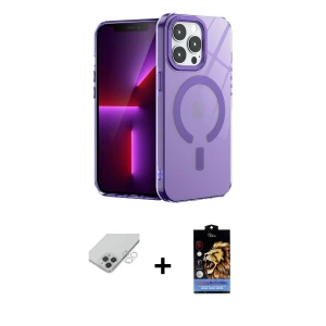 ieg™ iPhone 14 Pro Max Kılıf Yankı Çizgi - Siyah Buffer Hayalet Cam Ekran Koruyucu + Band Metal Kamera Lens - GS