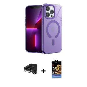 ieg™ iPhone 14 Pro Max Kılıf Yankı Çizgi - Siyah Buffer Hayalet Cam Ekran Koruyucu + Raze Metal Kamera Lens - GS
